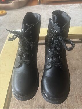 Kids Black Lace-Up Ankle Boots - Classic Everyday Style